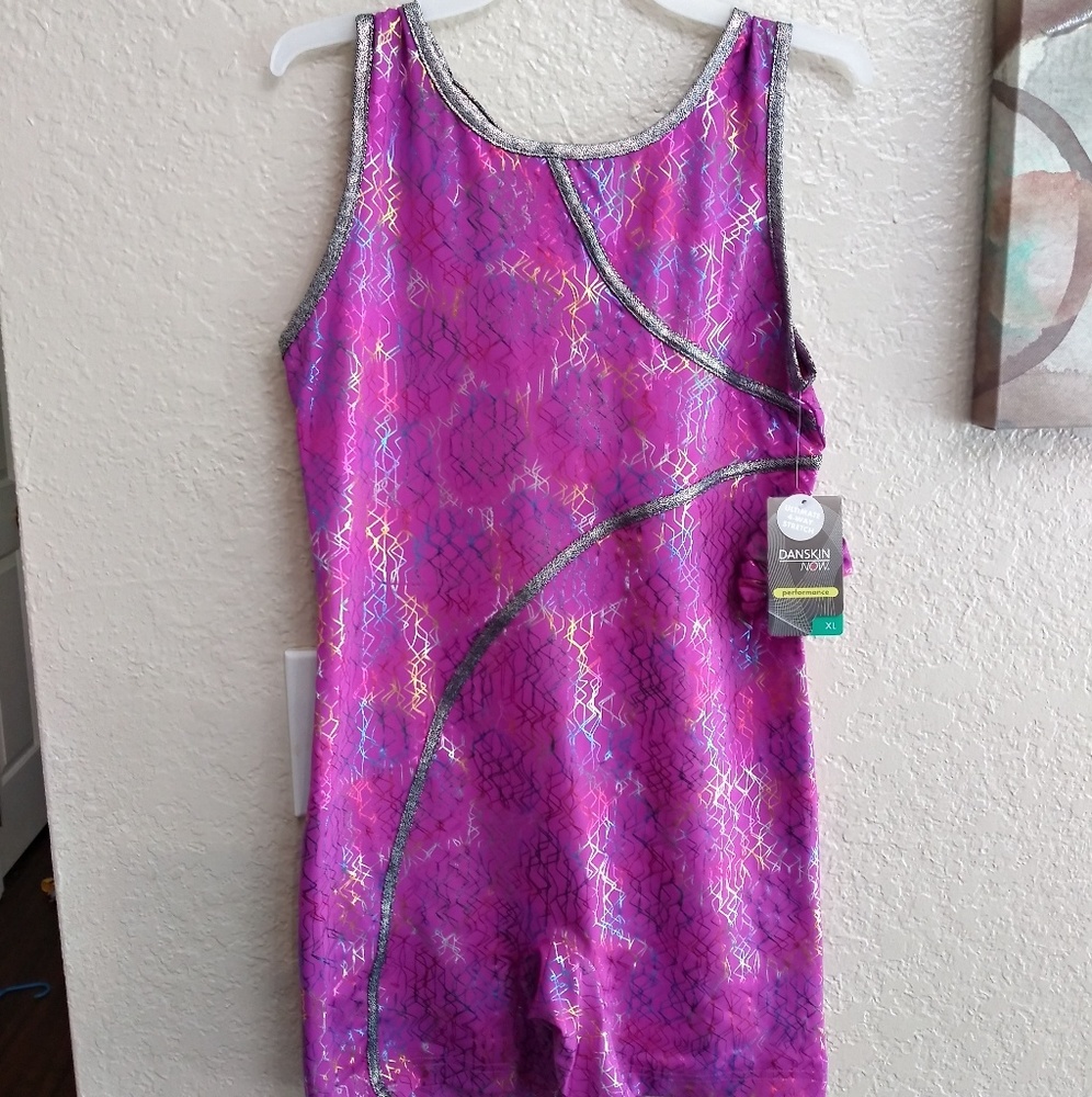 Danskin Girls Purple Gymnastics Biketard XL